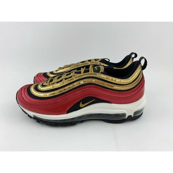 Nike Air Max 97 Red Gold Sequin Women's Sneaker Shoes Metallic - Picture 9 of 12